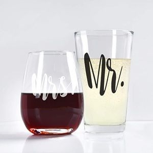 🍺🍷Mr. & Mrs. Wine Glass and Beer Glass Set